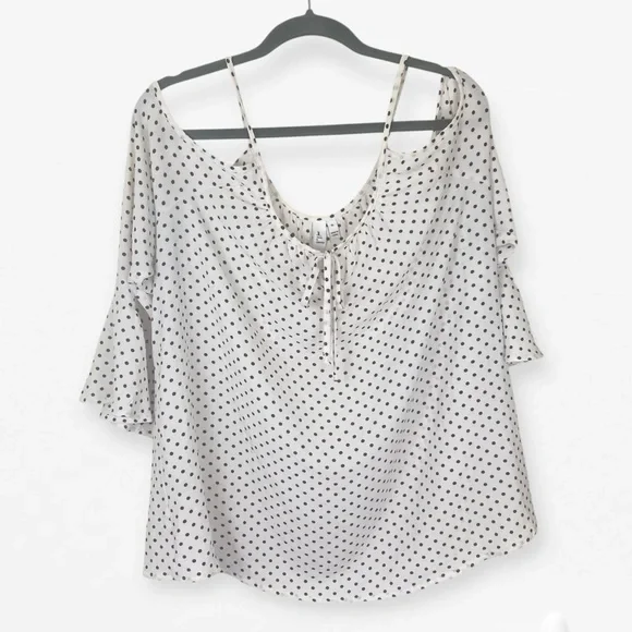 Jules & Leopold Black and White polka dot Open Cold shoulder strap top Blouse XL - Picture 2 of 9